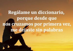 Regalame un diccionario porque desde que nos cruzamos por primera vez me dejaste sin palabras frases bonitas