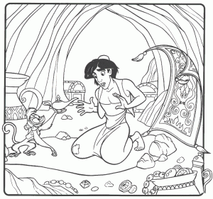 Dibujos para colorear aladin en la cueva del tesoro