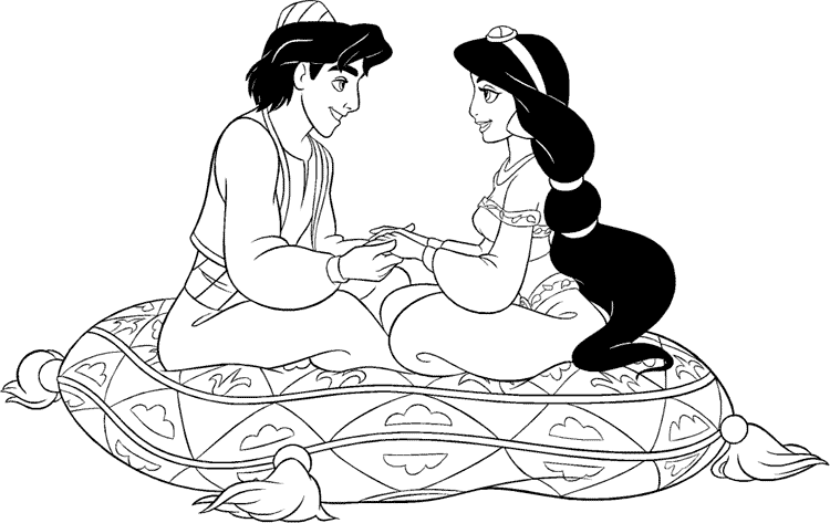 Dibujos Para Colorear Aladin Y La Princesa En Un Cojin - Dibujos Para Colorear Aladin Y La Princesa En Un Cojin