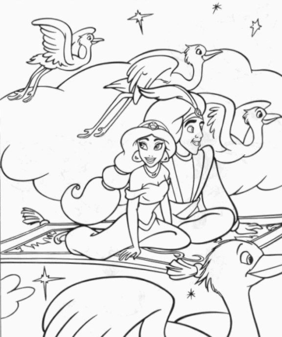 Dibujos Para Colorear Aladin Y La Princesa Vuelan Con Ciguenas - Dibujos Para Colorear Aladin Y La Princesa Vuelan Con Cigueñas