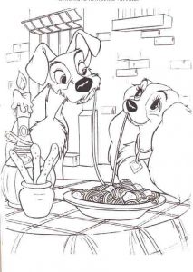 Dibujos Para Colorear Dama Y Vagabundo Comiendo Espaguetis