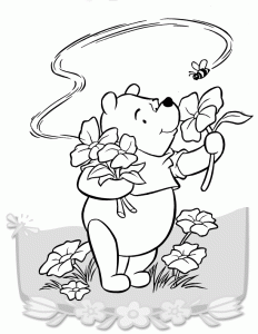 Dibujos para colorear Pooh cogiendo flores