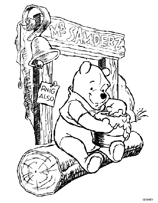Dibujos Para Colorear Pooh Comiendo Mielen Sentado En Tronco - Dibujos Para Colorear Pooh Comiendo Mielen Sentado En Tronco