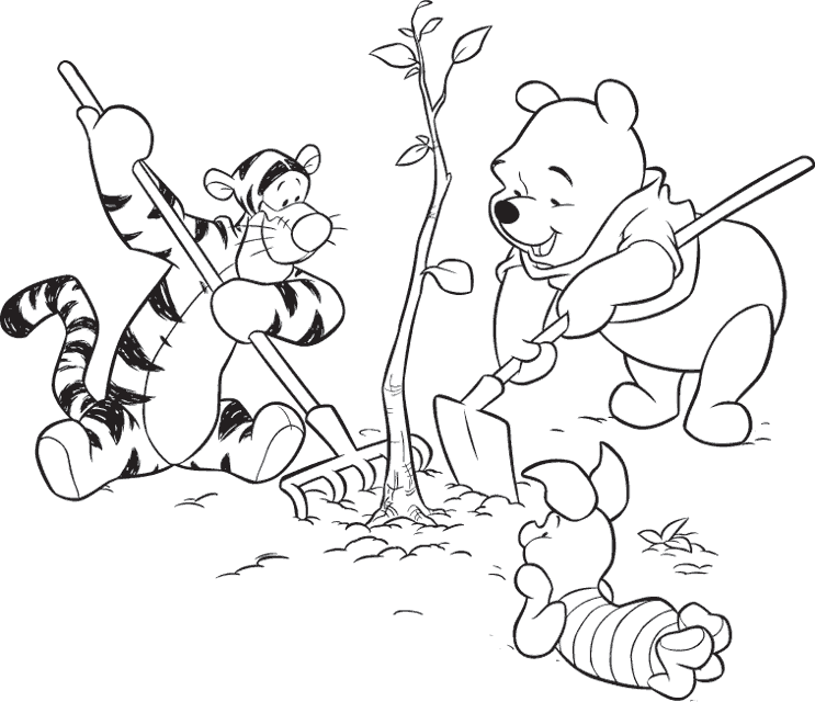 Dibujos Para Colorear Pooh Tigre Cerdito Plantan Arbol - Dibujos Para Colorear Pooh Tigre Cerdito Plantan Arbol