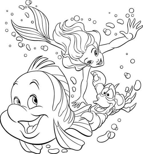 Dibujos Para Colorear Sirenita Nadando Con Amigos - Dibujos Para Colorear Sirenita Nadando Con Amigos