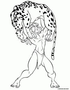 Dibujos para colorear Tarzán y leopardo